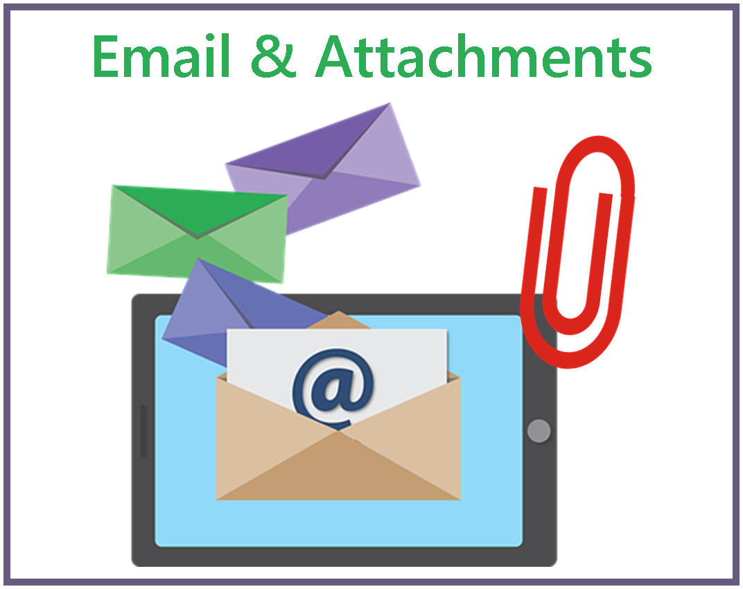 Email and Attachments default graphic showing tablet with email icon and paperclip