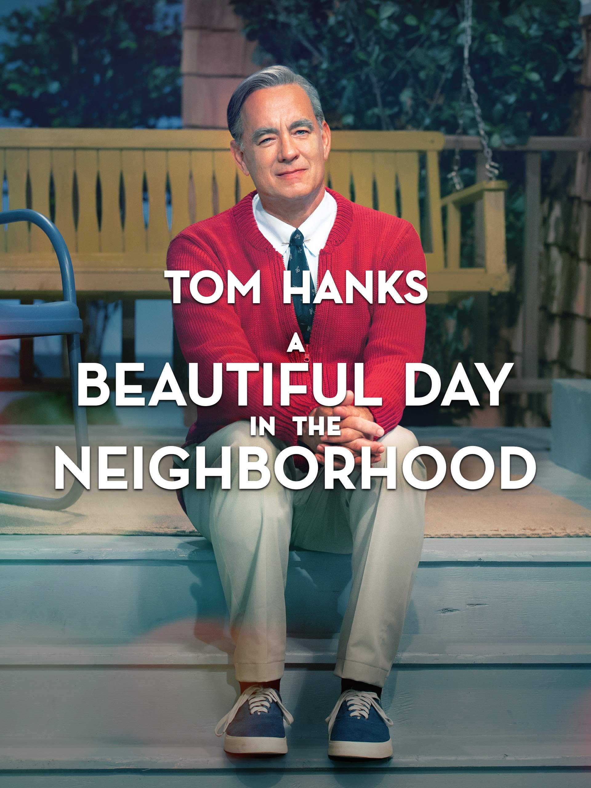 Poster for A Beautiful Day In The Neighborhood with Tom Hanks as Mr. Rogers.