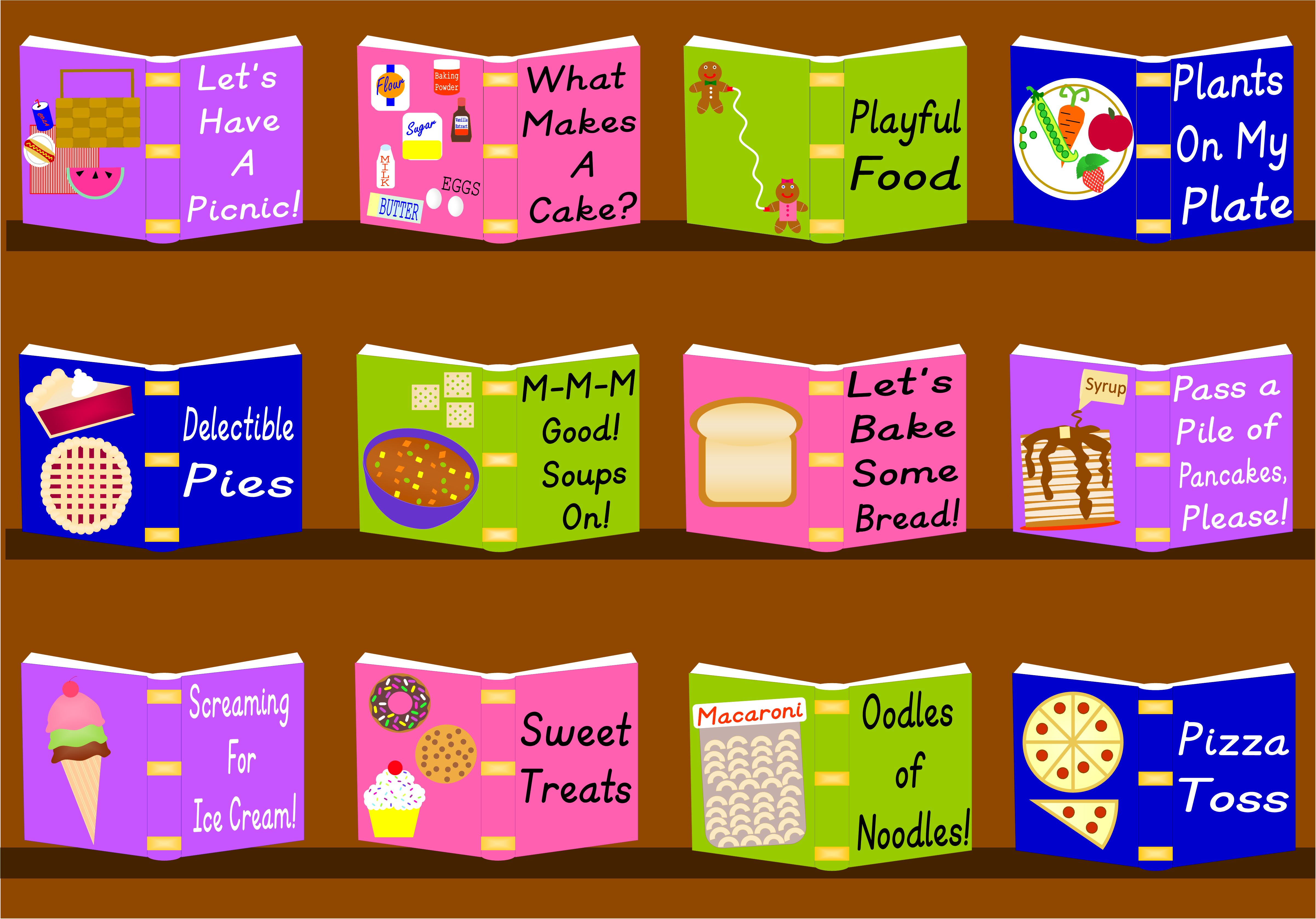 Illustration of cookbooks demonstrating this Books 4 Fun Sessions topics