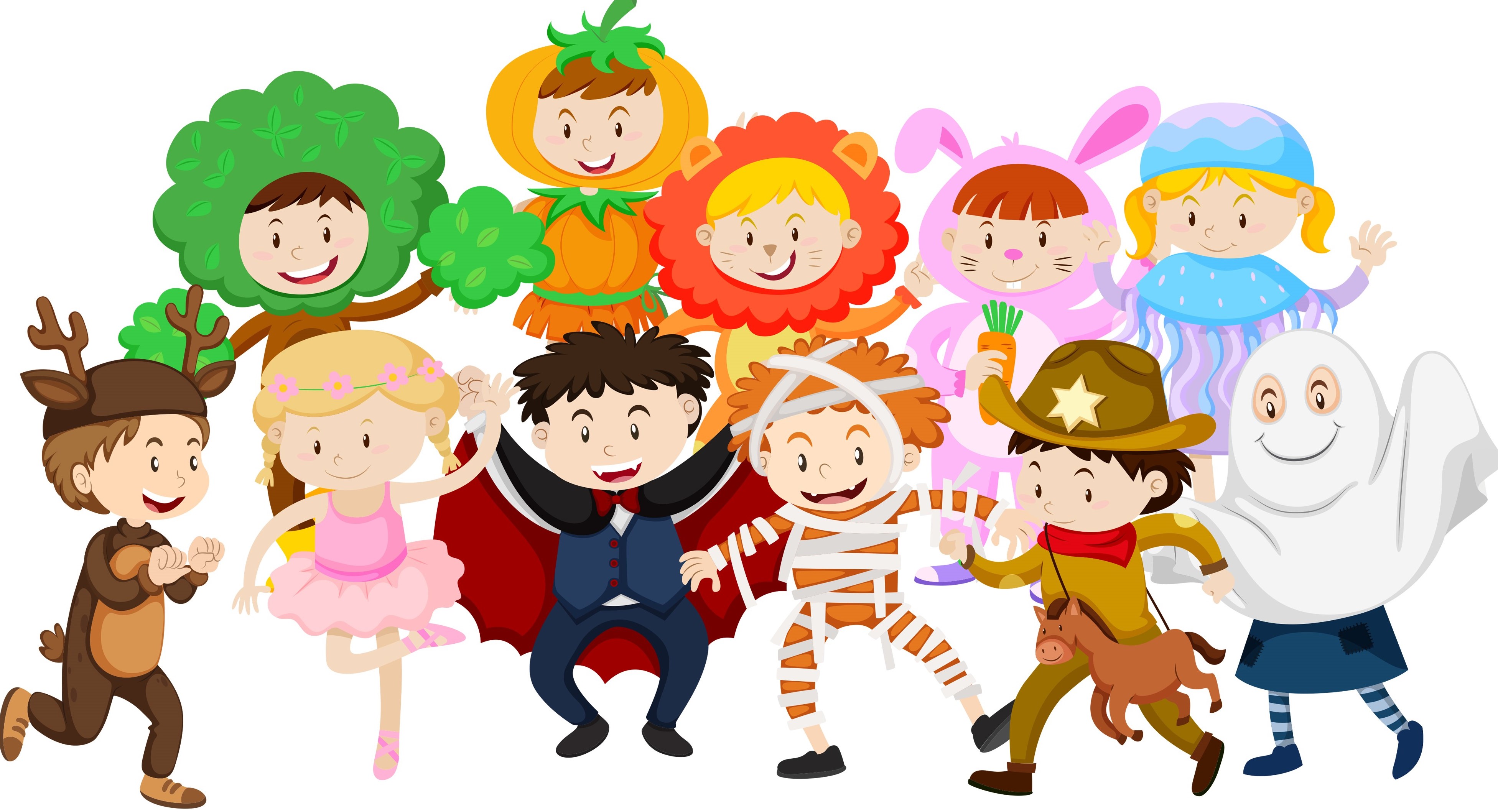 Illustration of children in Halloween Costumes.