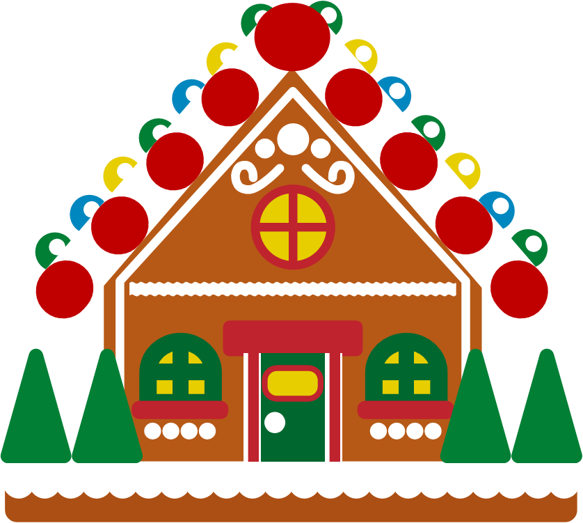 Illustration of a gingerbread house.