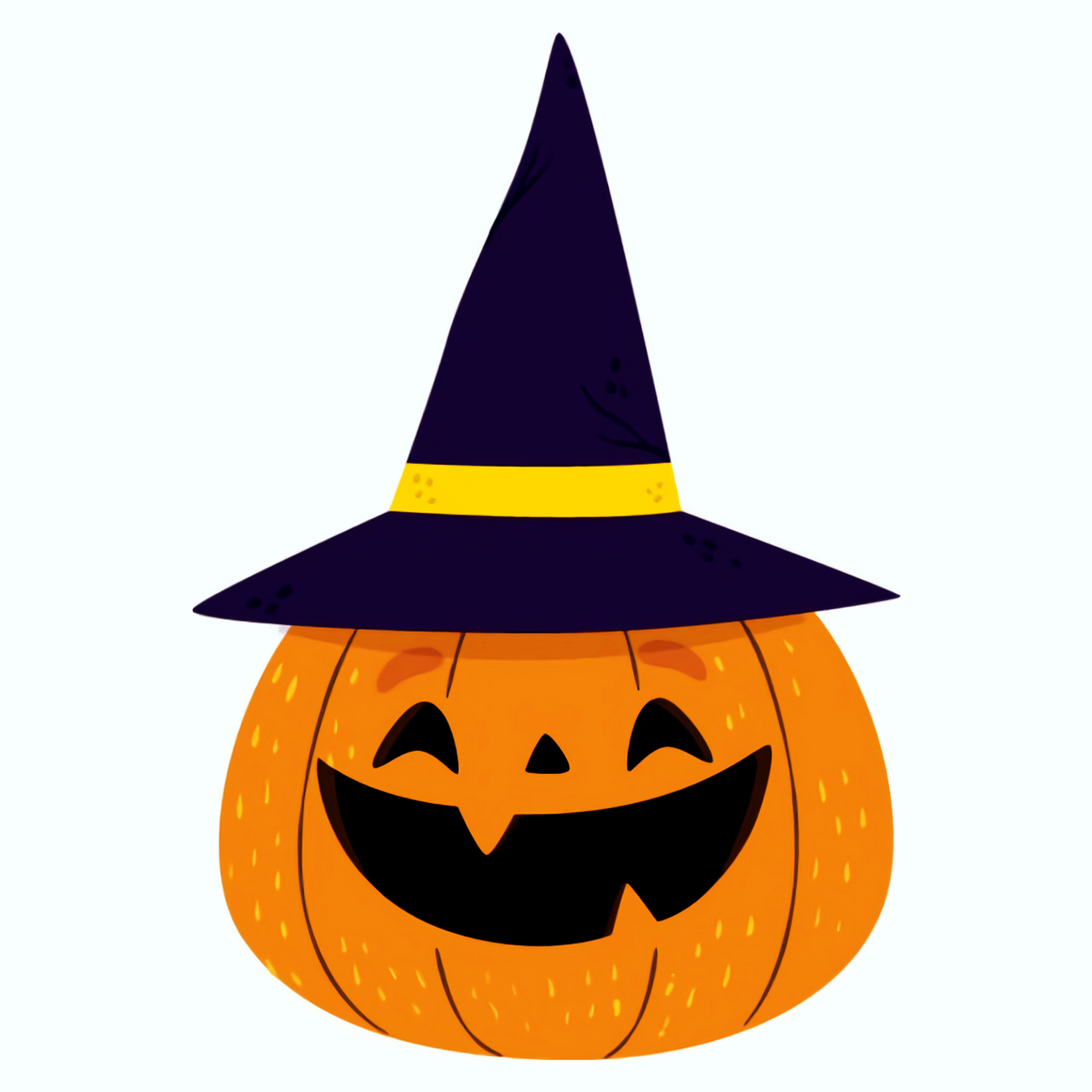 Illustration of a Jack-O-Lantern wearing a witches hat.