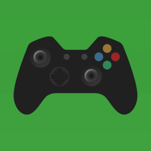 Illustration of a video game controller on a green background.