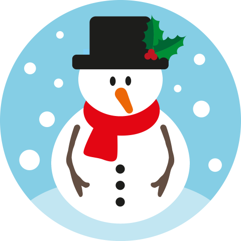 Illustration of a snowman in a blue circle.