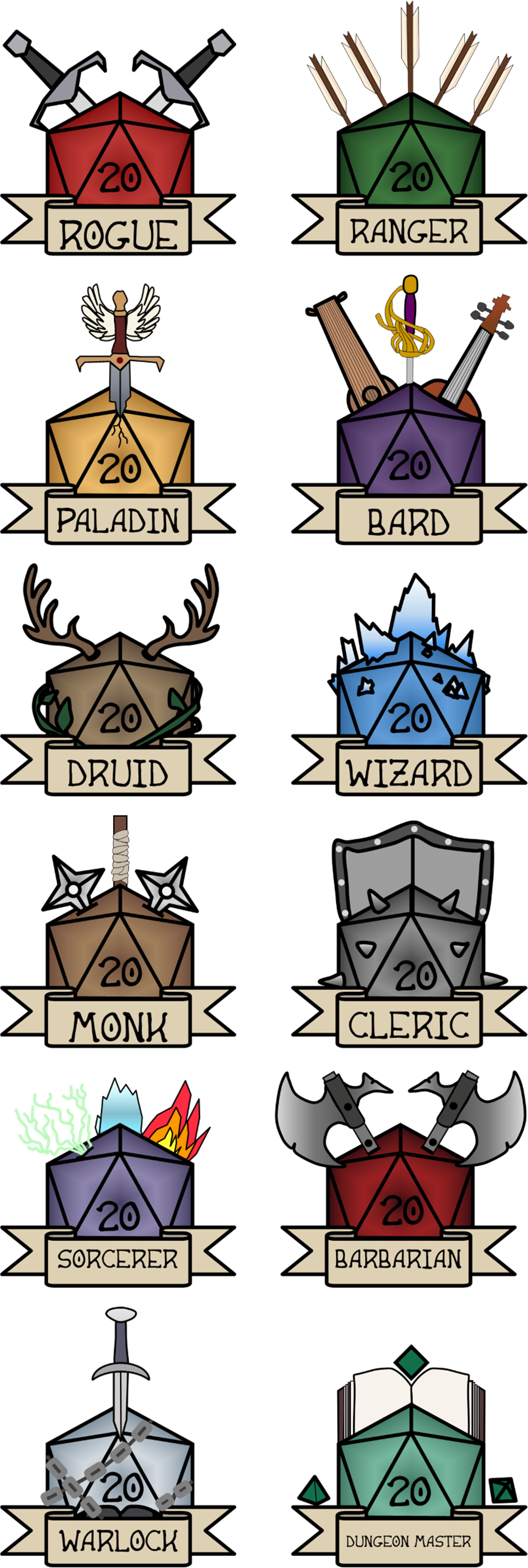D&D dice for different characters.