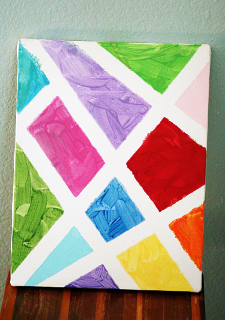 Multi-colored tape resist art canvas