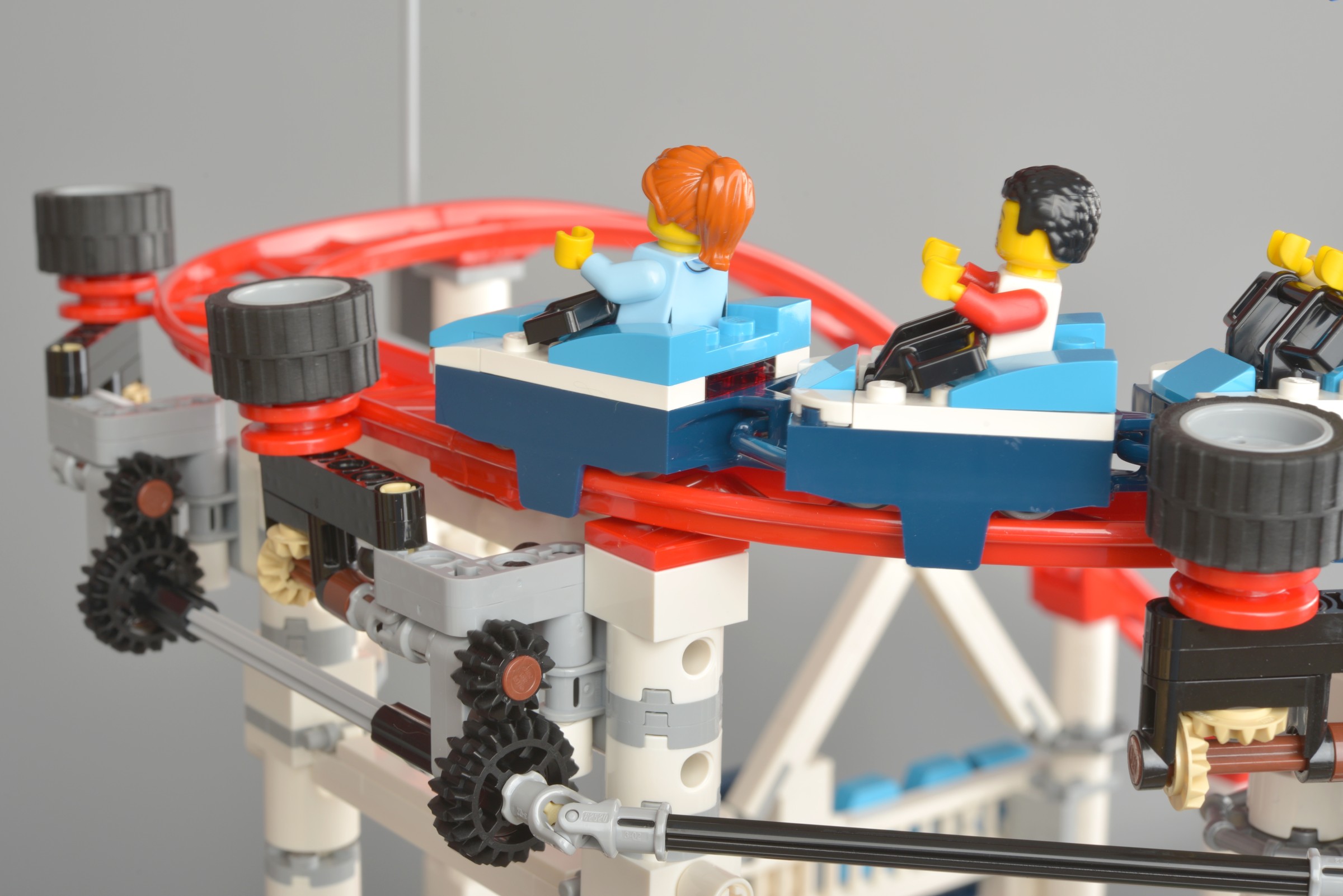 Lego people on a Lego Rollercoaster