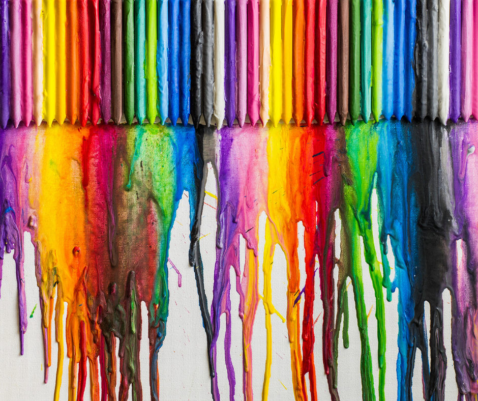 Crayons melted onto canvas.