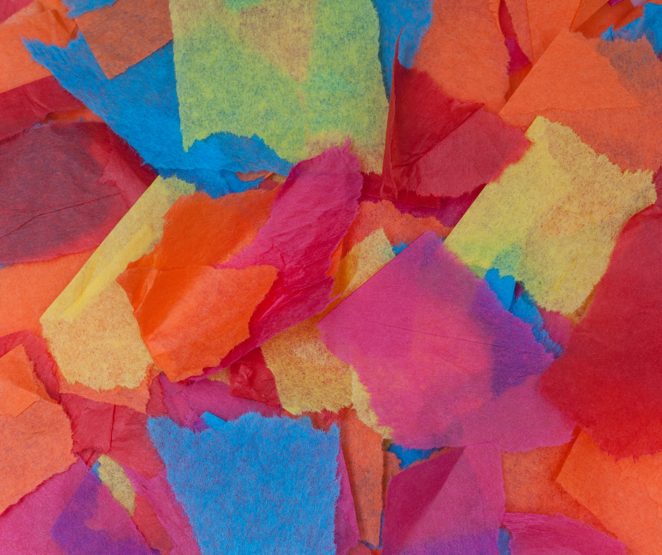 Pile of different colored tissue paper.