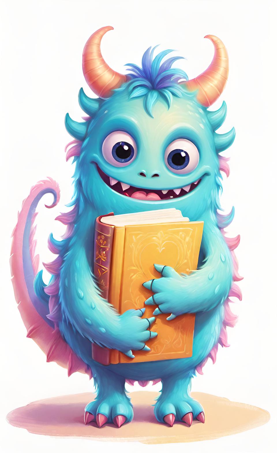 Cute blue monster hugging a book