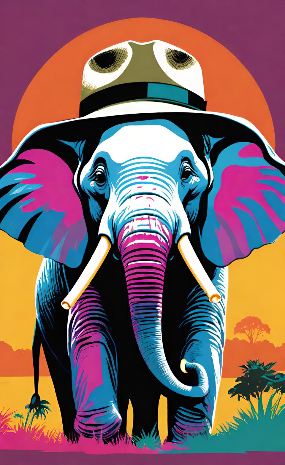 AI image of an elephant in a safari hat.