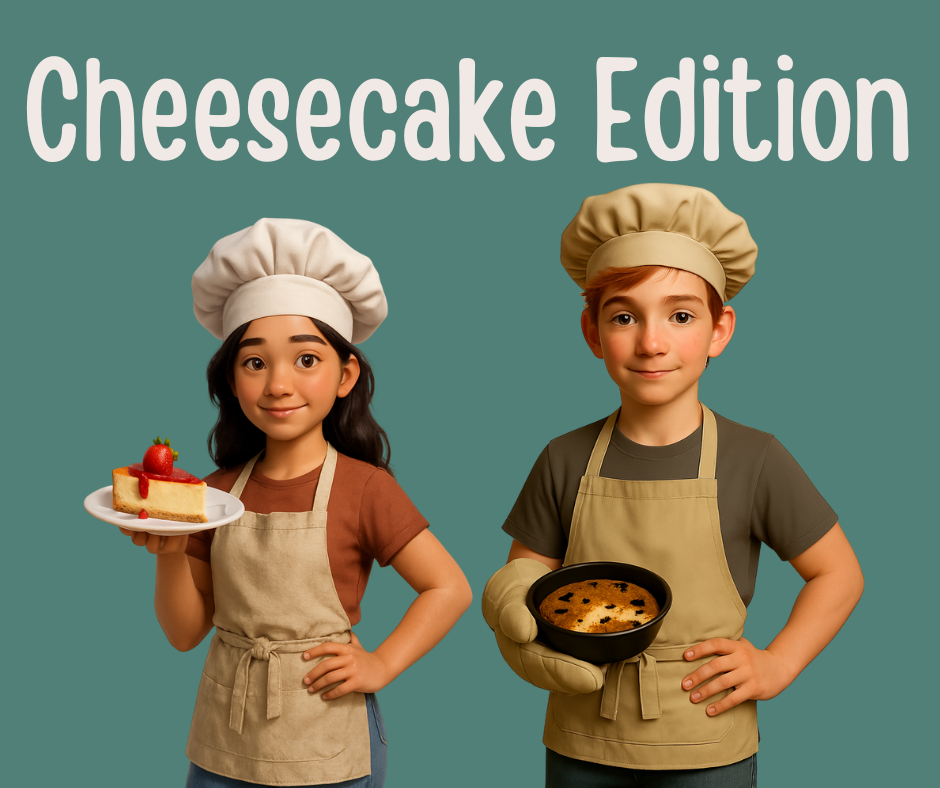 Two AI teens holding cheesecake 