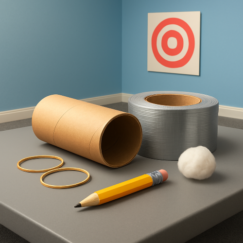 Cotton ball launcher making set up.