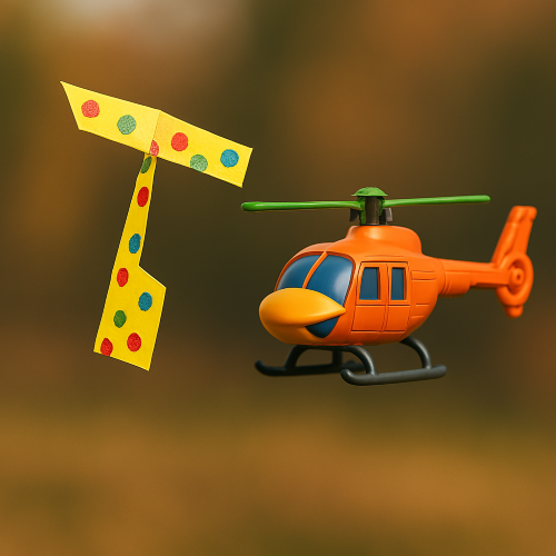 AI whirlybird and toy helicopter image.