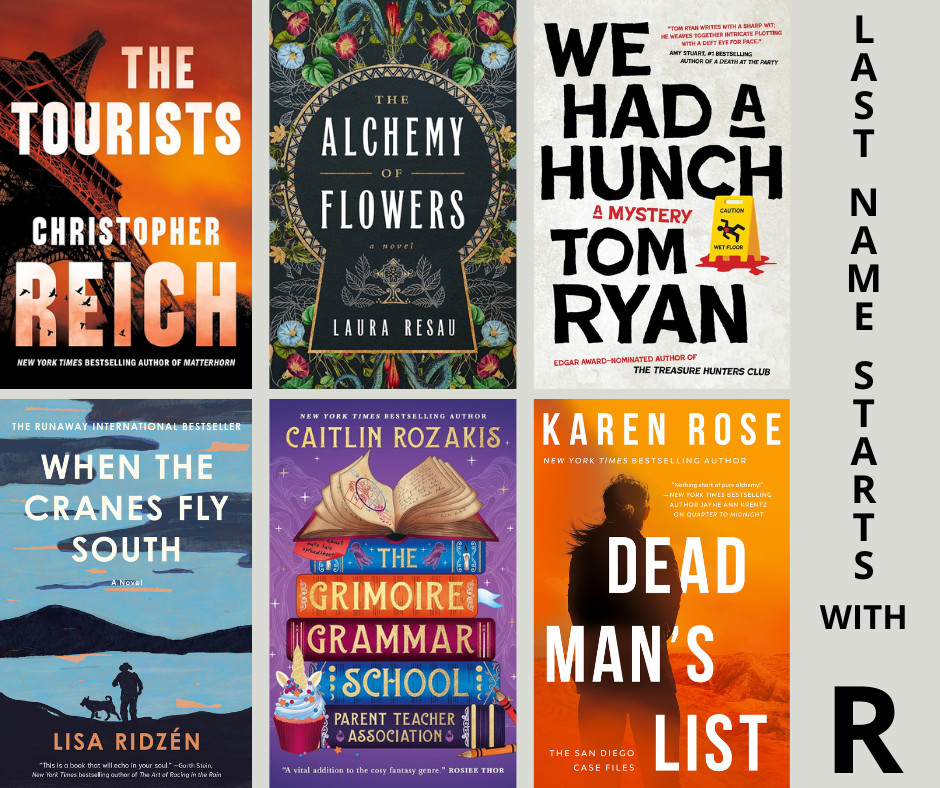 Collage of books with Authors whose last name begins with R