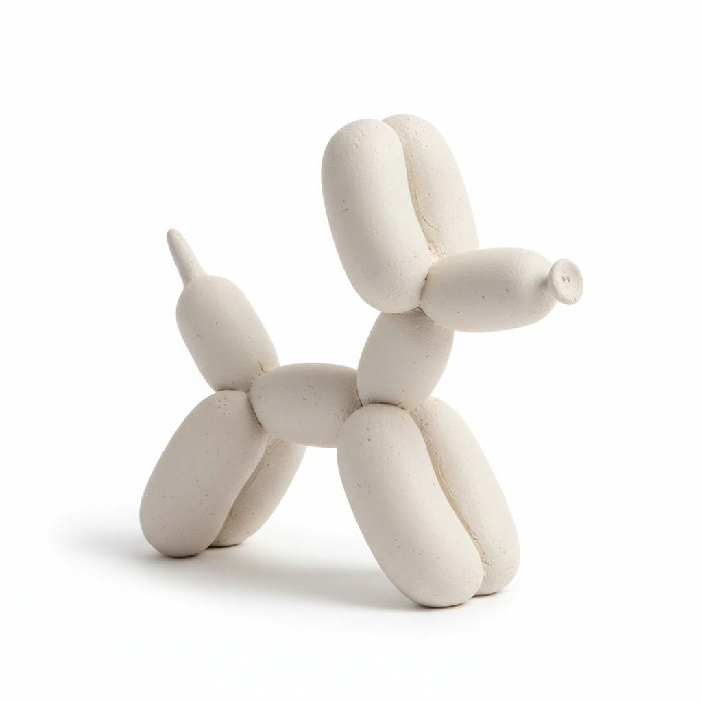 Balloon dog sculpted out of air-dry clay.