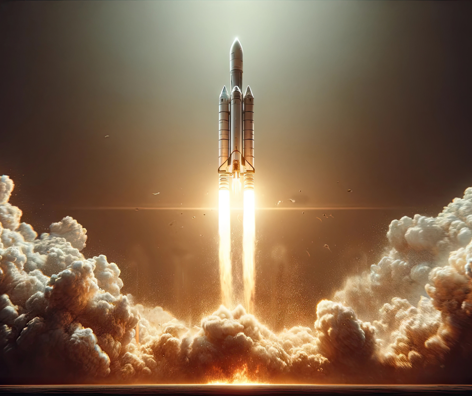 Photograph of a rocket.