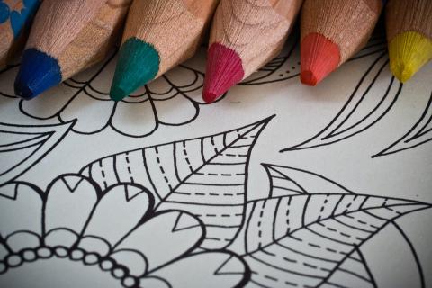 Confessions Of A Colorholic at Montvale default image showing blank coloring page and colored pencils