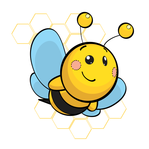 Illustration of a bumble bee with a honey comb background.