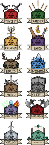 D&D dice for different characters.