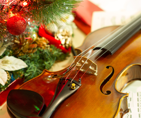 Violin and Christmasy background.