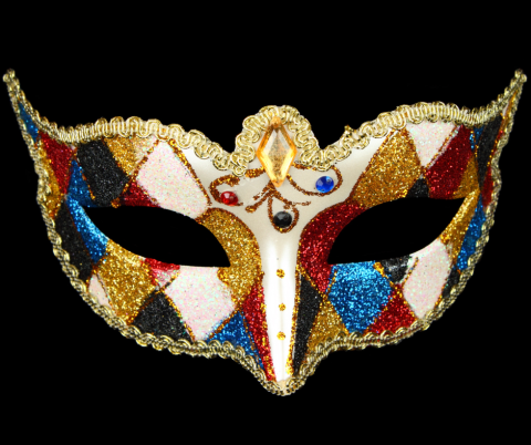 A Harlequin themed masquerade mask