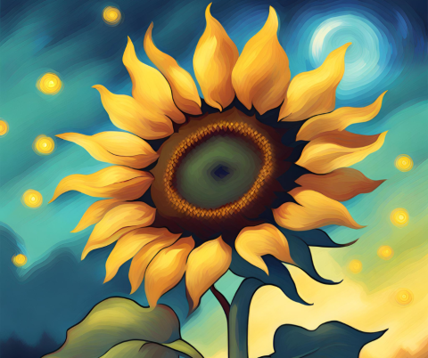 AI Generated Van Gogh style sunflower