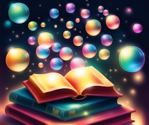 AI image of bubbles and books.