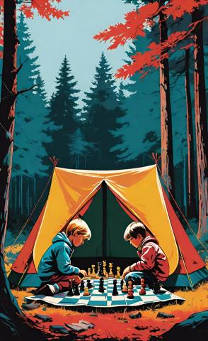 AI illustration of two children playing chess.