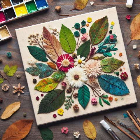 AI art using flowers and leaves on a canvas