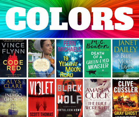 Book covers with colors in the title.