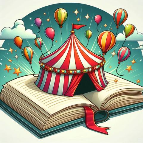 Carnival tent popping out of a book
