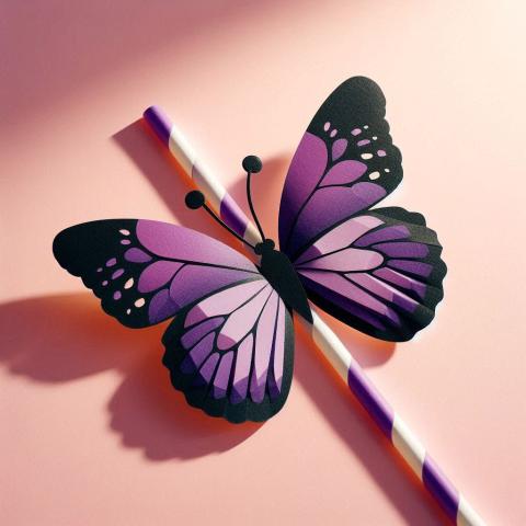 AI generated purple paper butterfly on a straw illustration