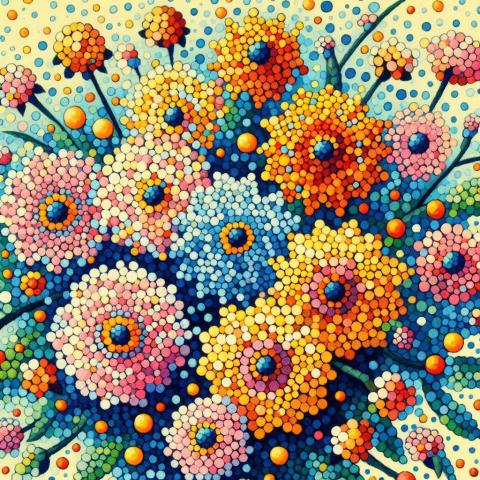 Pointillism style image of flowers, AI generated