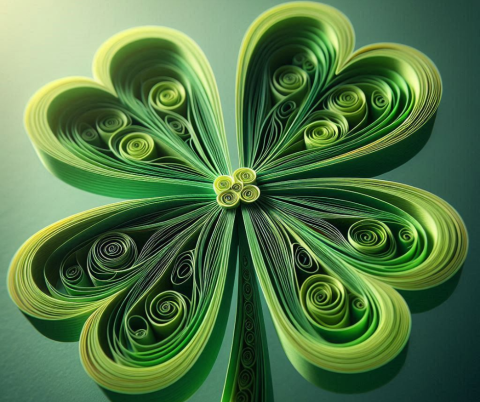 AI generated paper quilled four leaf clover.