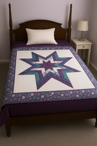 AI image of a Lone Star pattern quilt top on a bed.