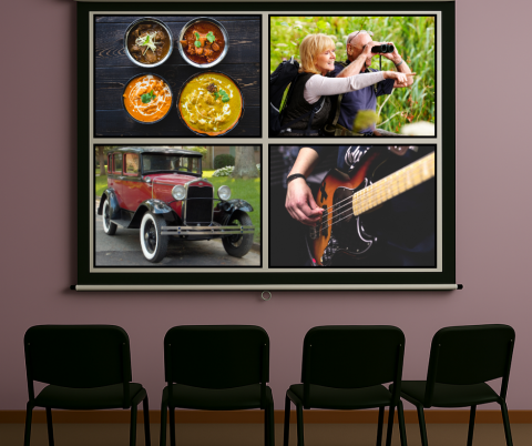 Screen with 4 hobbies on it.