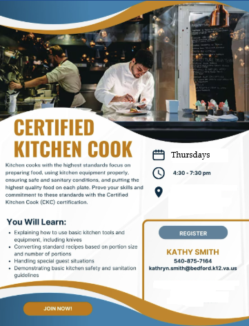 Flyer for the certified kitchen cook class