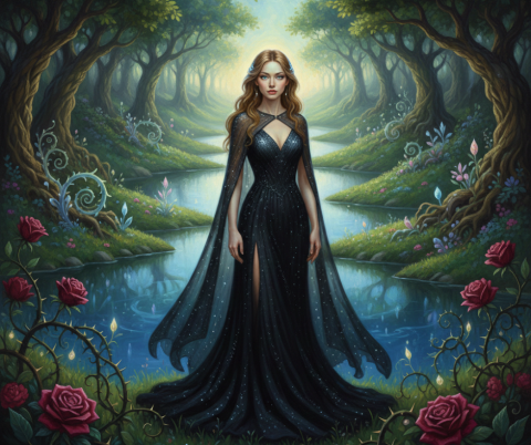 AI illustration of Feyre in the Spring Court