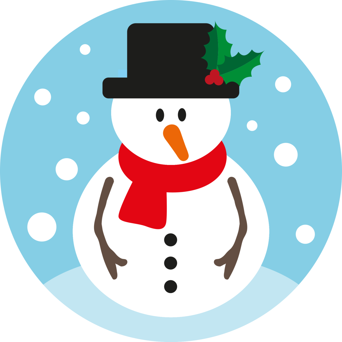 Illustration of a snowman in a blue circle.