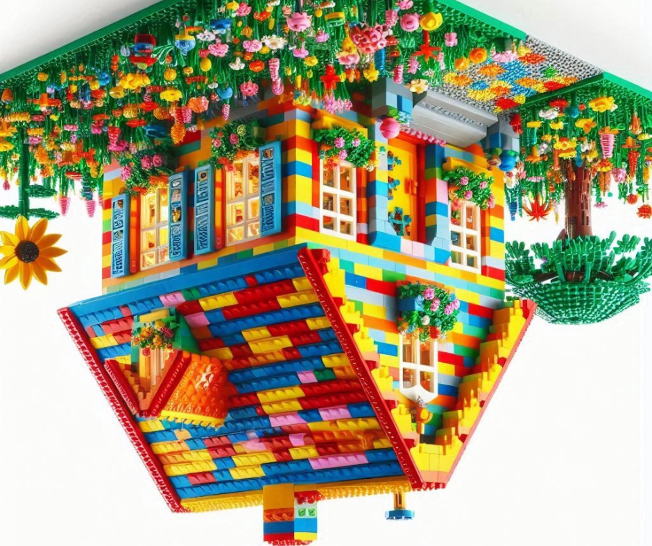 Upside down house made out of Legos