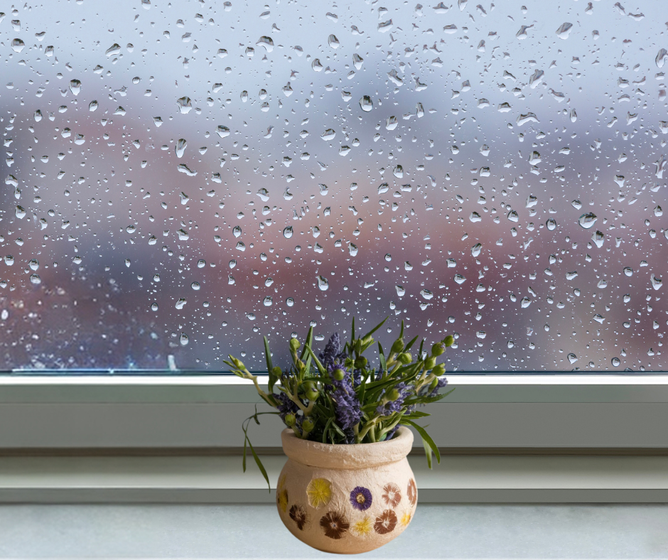 Small clay pinch pot in a Windowsill.