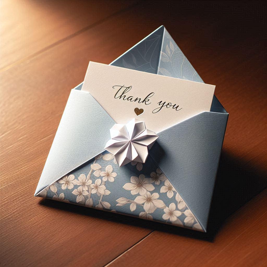 AI generated origami envelope and Thank You Card.