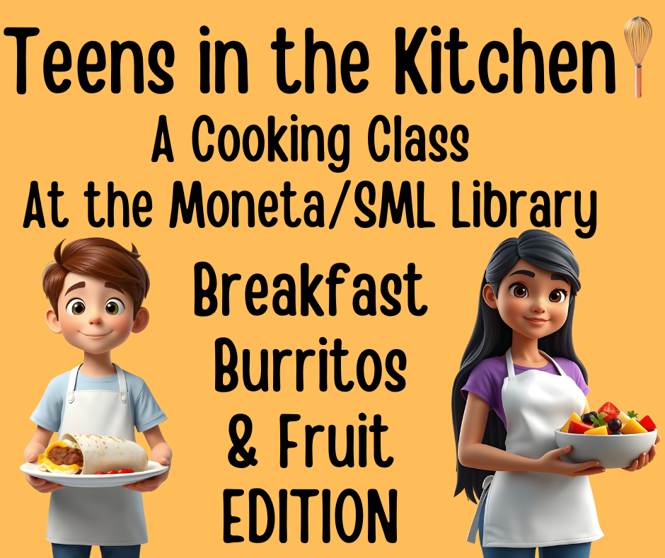 Teens in the kitchen logo for this month's food - breakfast burritos and fruit.