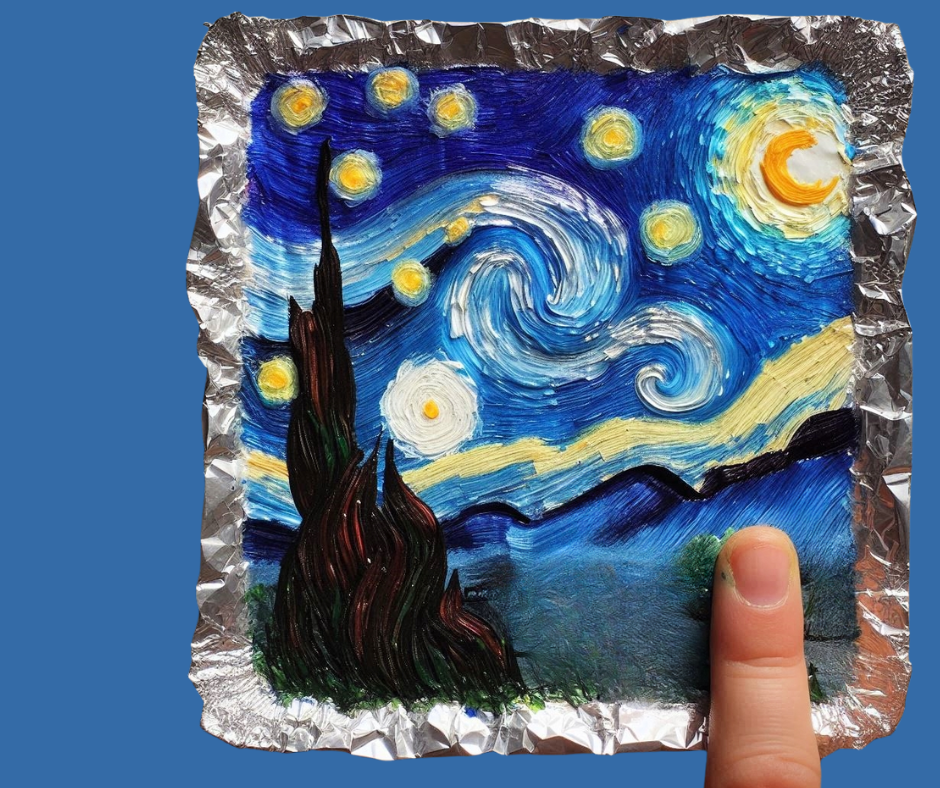 AI image of a Van Gogh Inspired tin foil painting