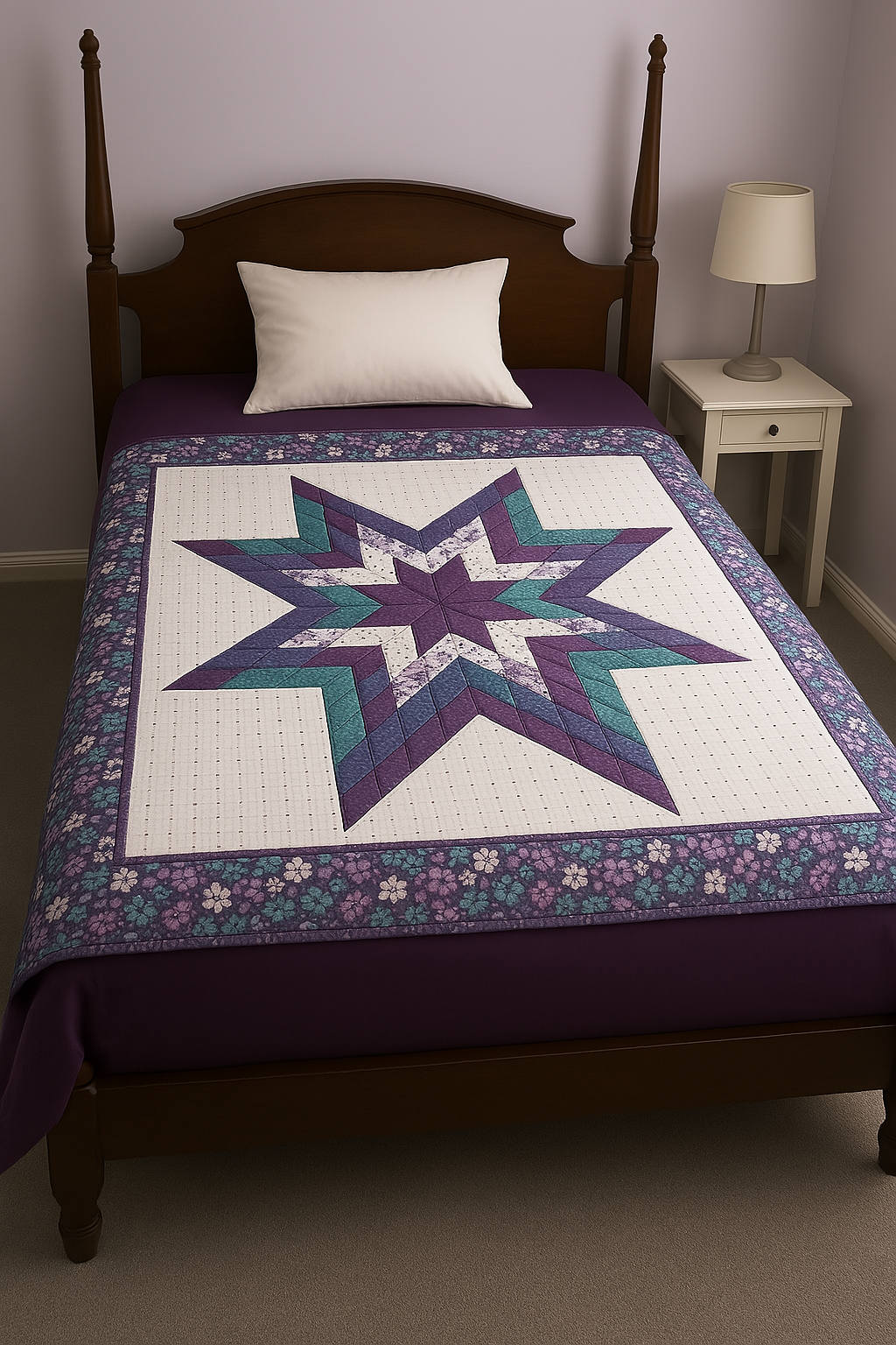 AI image of a Lonestar pattern quilt on a bed.