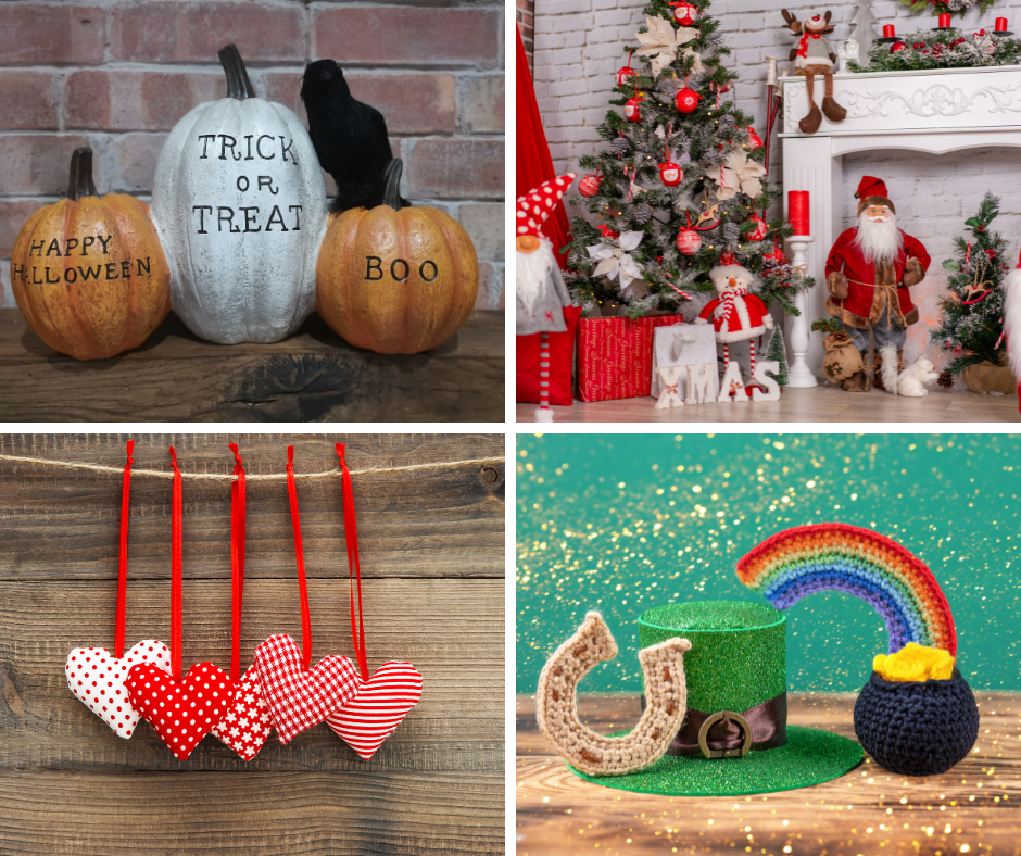 Collage of decor for different holidays.