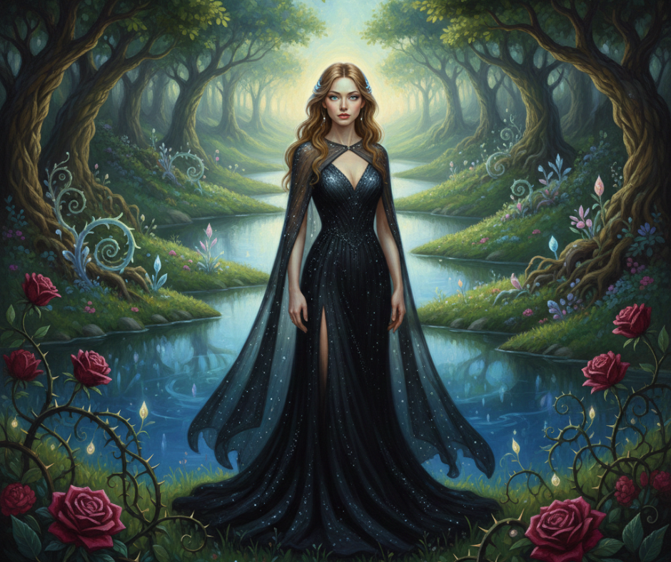 AI illustration of Feyre in the Spring Court