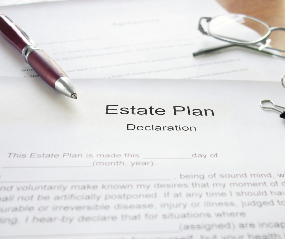Estate plan photo with glasses and a pen.